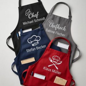 Bestickte Schürze mit Wunsch-Name &Motiv -Ideal für Grill & Gastro