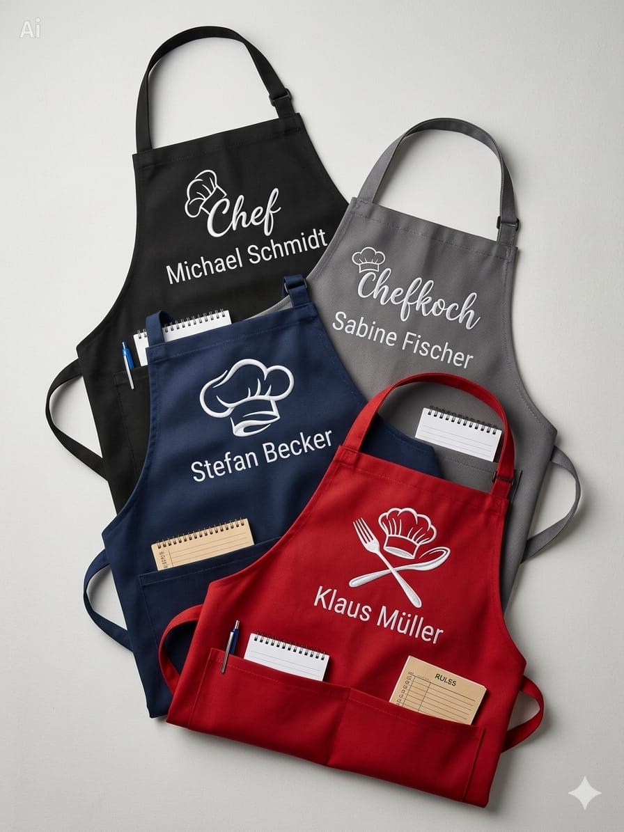 Bestickte Schürze mit Wunsch-Name &Motiv -Ideal für Grill & Gastro